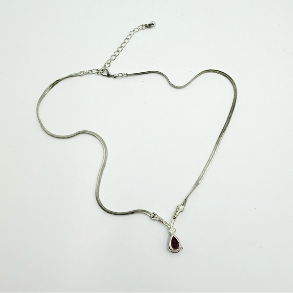 Vintage Avon Silver Tone Faux Amethyst Glass Stone Rhinestone Pendant Necklace - Picture 4 of 9